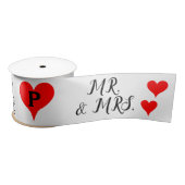 Mr. Mrs. Initials Red Hearts 3 INCH Satijnen Lint (Spoel)