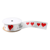 Mr. Mrs. Initials Red Hearts Satijnen Lint (Spoel)