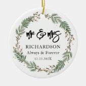 Mr & Mrs Kerstkrans bruiloft Keramisch Ornament (Voorkant)