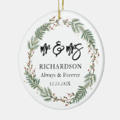 Mr & Mrs Kerstkrans bruiloft Keramisch Ornament (Links)