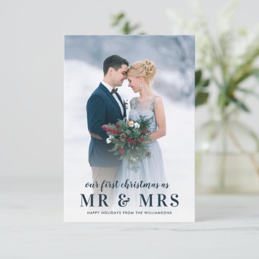 Mr & Mrs | Kerstvakantie bruiloft aankondiging (Staand voorkant)