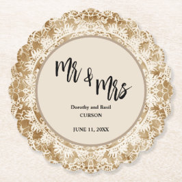 Mr & Mrs  Lace Doily Wedding Kartonnen Onderzetters
