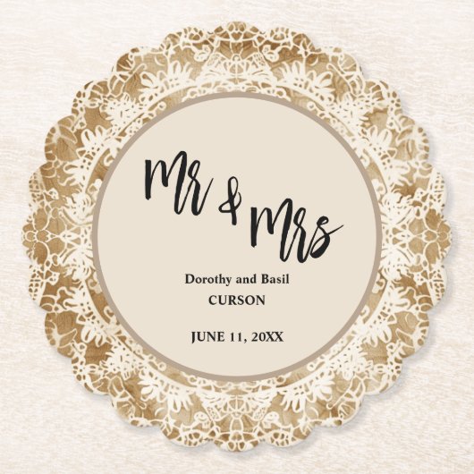 Mr & Mrs  Lace Doily Wedding Kartonnen Onderzetters (Voorkant)