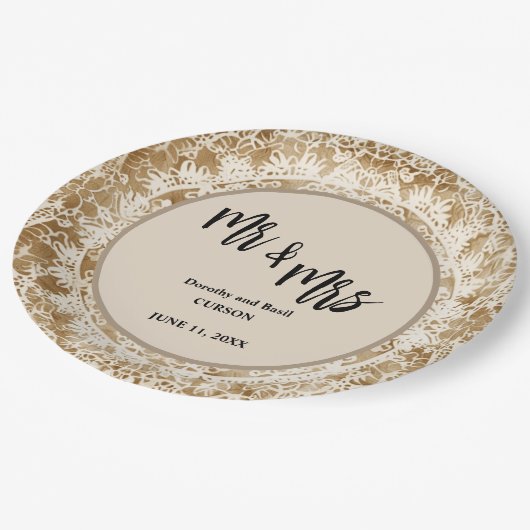 Mr & Mrs  Lace Doily Wedding Papieren Bordje (Gekanteld)