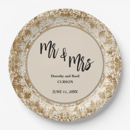 Mr & Mrs  Lace Doily Wedding Papieren Bordje