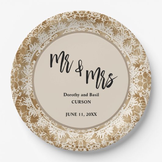 Mr & Mrs  Lace Doily Wedding Papieren Bordje (Voorkant)