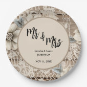 Mr & Mrs Lace Rustic Wedding Papieren Bordje (Voorkant)