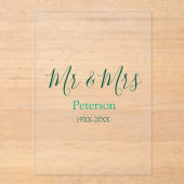 Mr & Mrs last name married year wedding engagement Acryl Uitnodigingen (Voorkant)