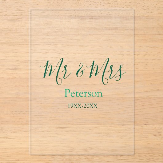Mr & Mrs last name married year wedding engagement Acryl Uitnodigingen (Voorkant)