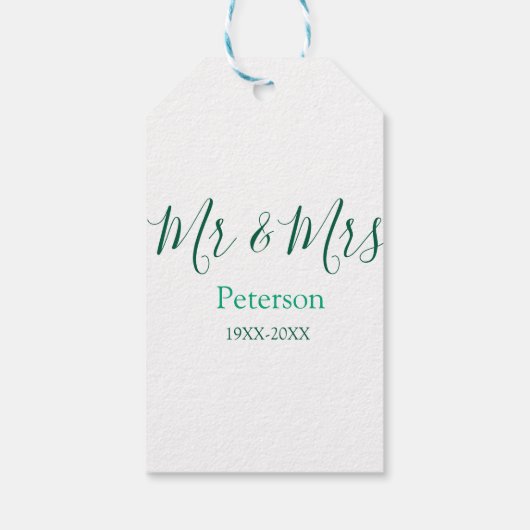 Mr & Mrs last name married year wedding engagement Cadeaulabel (Achterkant)