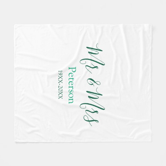 Mr & Mrs last name married year wedding engagement Fleece Deken (Voorkant (Horizontaal))