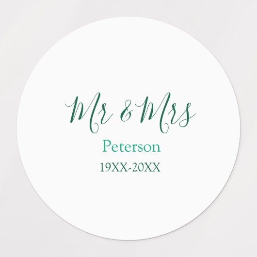 Mr & Mrs last name married year wedding engagement Labels (Design 1)