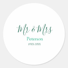 Mr & Mrs last name married year wedding engagement Ronde Sticker