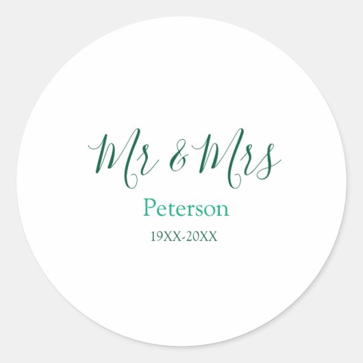 Mr & Mrs last name married year wedding engagement Ronde Sticker (Voorkant)