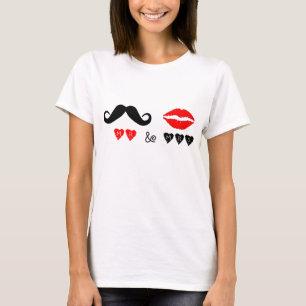 Mr & Mrs Lips & Mustache huwelijkscadeau T-shirt