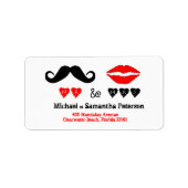 Mr & Mrs Lips & Mustache Trouwadres Etiket (Voorkant)