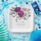 Mr & Mrs Magenta Blush Floral White Wedding Papieren Bordje (Feest)