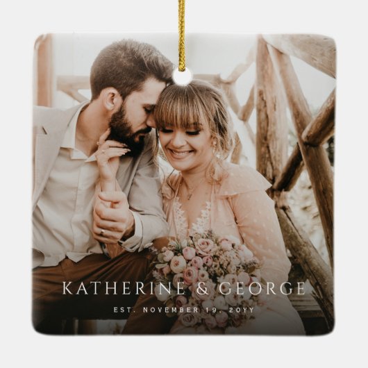 Mr. & Mrs. Married Little Kerstvakanay Wedding Keramisch Ornament (Achterkant)