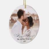 Mr Mrs Married Merry Foto Ons eerste kerstfeest Keramisch Ornament (Rechts)