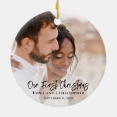 Mr Mrs Married Merry Foto Ons eerste kerstfeest Keramisch Ornament (Achterkant)