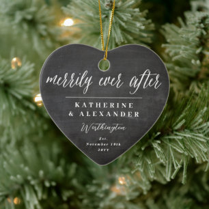 Mr & Mrs Merrily Ever na Holiday Wedding Foto Keramisch Ornament