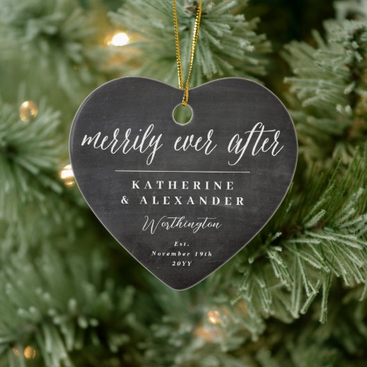 Mr & Mrs Merrily Ever na Holiday Wedding Foto Keramisch Ornament (Boom)