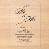 Mr & Mrs Minimal Acryl Wedding Acryl Uitnodigingen (Voorkant)