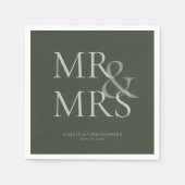 MR&MRS Minimal Typographic Moss Green Cocktail Servet (Voorkant)