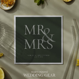 MR&MRS Minimal Typographic Moss Green Cocktail Servet
