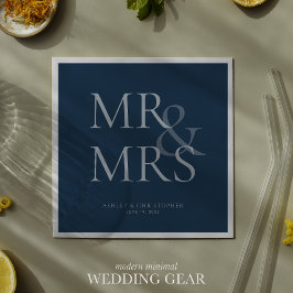 MR&MRS Minimal Typographic Navy Blue Cocktail Servet