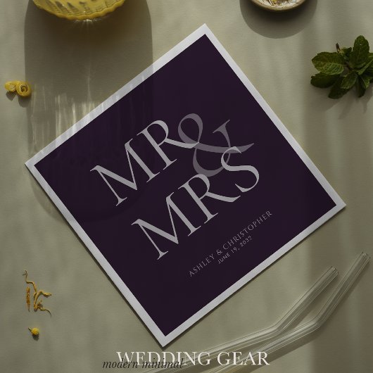 MR&MRS Minimal Typographic Paarse Cocktail Servet
