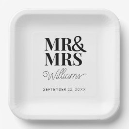 Mr & Mrs Minimale Eenvoudige Moderne Wegwerp Papieren Bordje