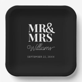 Mr & Mrs Minimale Eenvoudige Moderne Wegwerp Papieren Bordje