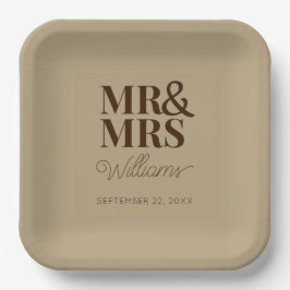 Mr & Mrs Minimale Eenvoudige Moderne Wegwerp Papieren Bordje