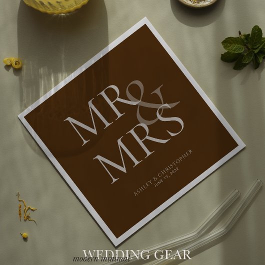 MR&MRS minimale typografische bruine cocktail Servet