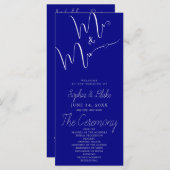 Mr & Mrs Minimalistisch Marine Blauw Huwelijksprog (Voorkant / Achterkant)