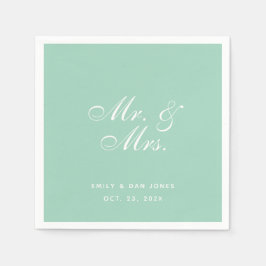 Mr & Mrs Mint Green Wedding Simple Elegant Script Servet