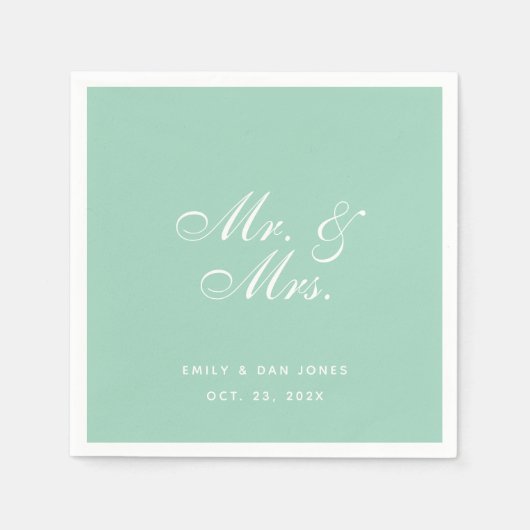 Mr & Mrs Mint Green Wedding Simple Elegant Script Servet (Voorkant)