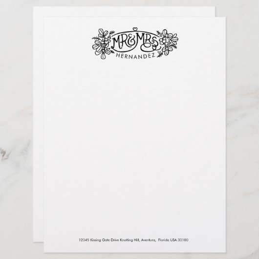 Mr. & Mrs. mistletoe die een nieuw stel briefhoofd (Voorkant / Achterkant)