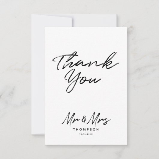 Mr. & Mrs Modern Black White Script Wedding Bedankkaart (Voorkant)