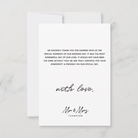 Mr. & Mrs Modern Black White Script Wedding Bedankkaart (Achterkant)