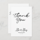 Mr. & Mrs Modern Black White Script Wedding Bedankkaart (Voorkant / Achterkant)