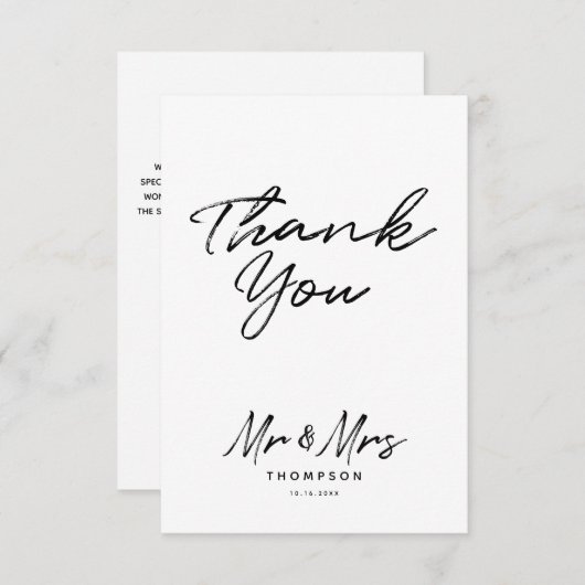 Mr. & Mrs Modern Black White Script Wedding Bedankkaart (Voorkant / Achterkant)