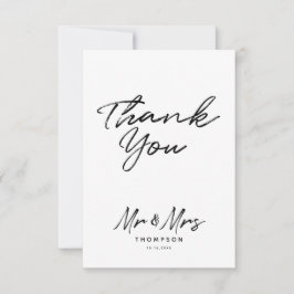 Mr. & Mrs Modern Black White Script Wedding Bedankkaart