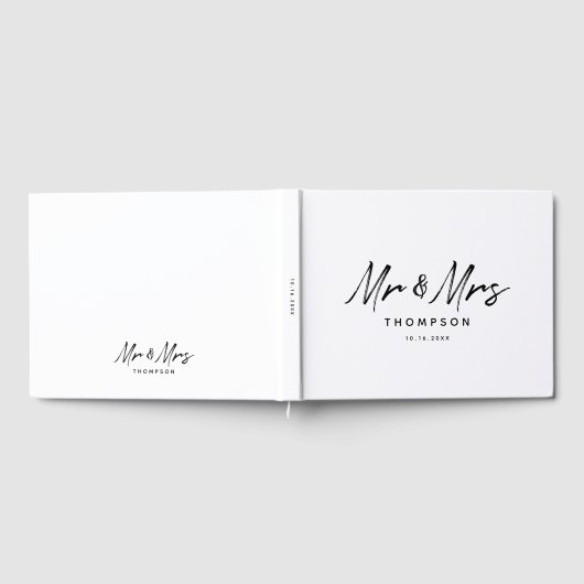 Mr. & Mrs Modern Black White Script Wedding Gastenboek (Volledig)