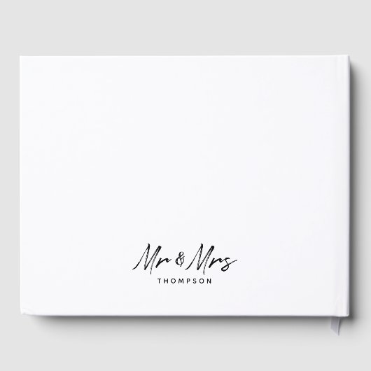 Mr. & Mrs Modern Black White Script Wedding Gastenboek (Achterkant)