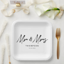 Mr. & Mrs Modern Black White Script Wedding