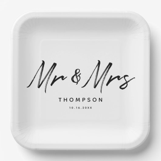 Mr. & Mrs Modern Black White Script Wedding Papieren Bordje (Voorkant)