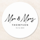 Mr. & Mrs Modern Black White Script Wedding Ronde Kartonnen Onderzetter (Voorkant)