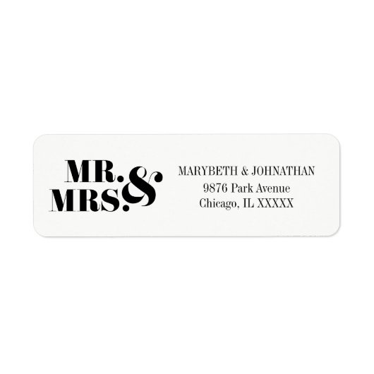Mr & Mrs Modern Bold Wedding Return Address Label (Voorkant)
